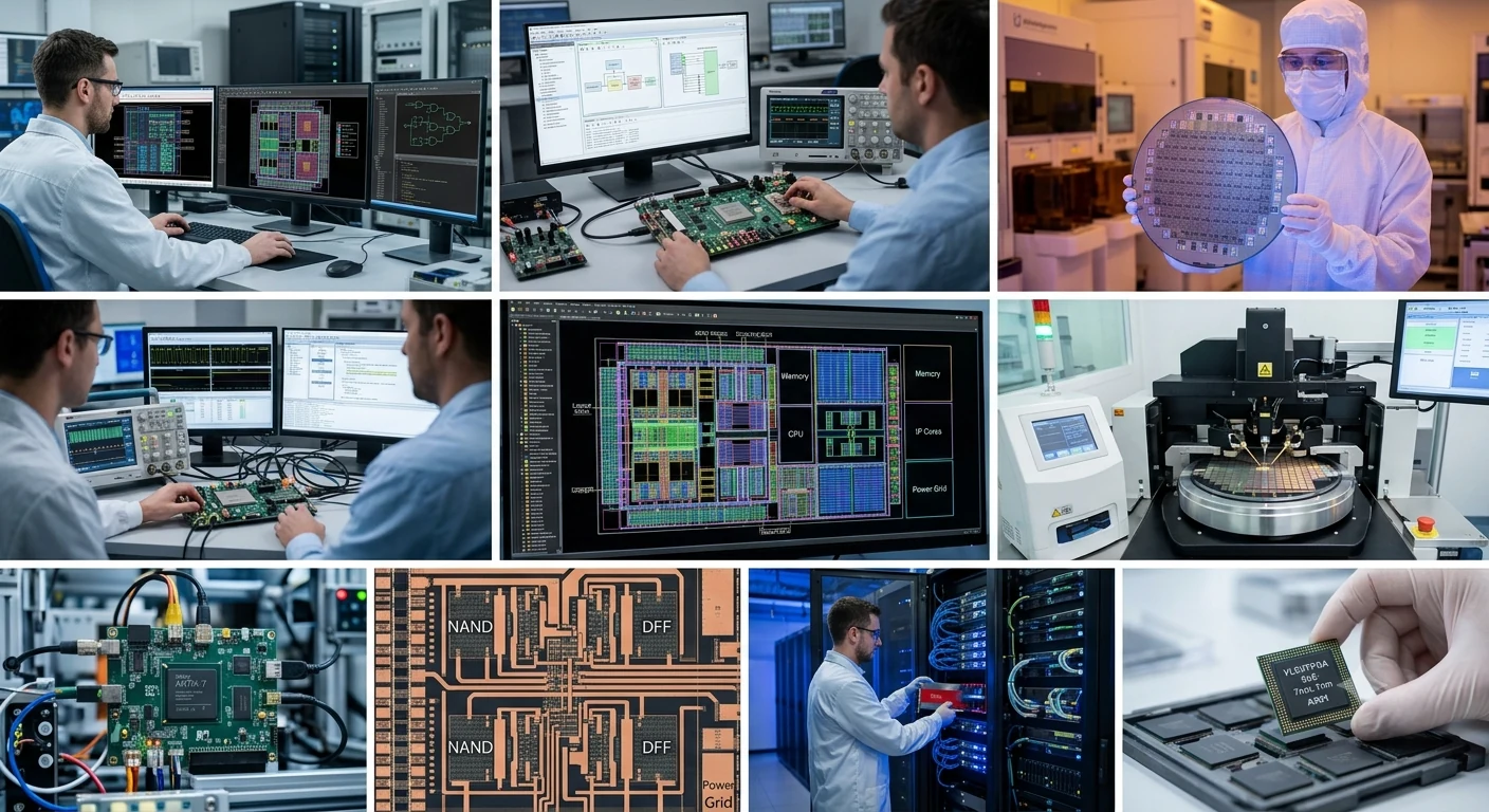 Semiconductor engineering workflow from IC design and wafer fabrication to testing